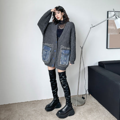🔥大人気商品が再入荷！【アウター】韓国風 春秋 ゆったり Vネック ニット生地 カーディガン