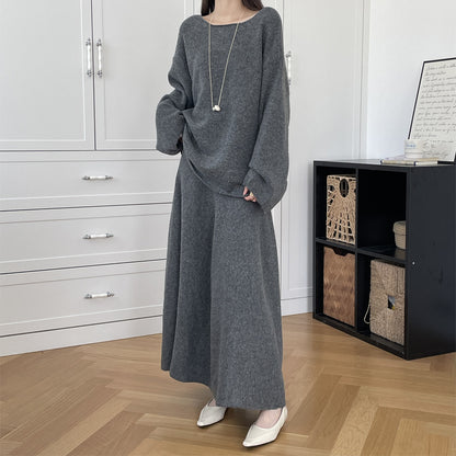 【セットアップ】春 秋 冬 ミディアム丈 セーター + ロングスカート 2点上下セット 【SNシリーズ】