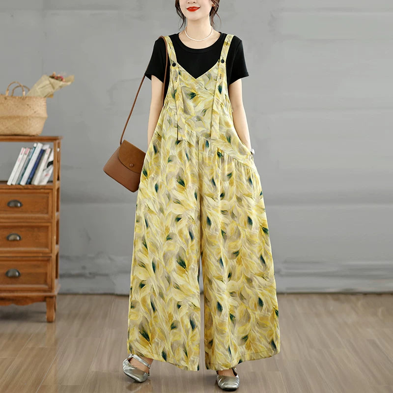 【ボトムス】Vネック オールインワン レディース 夏 シフォン ワイドパンツ サロペット ゆったり 細見え 薄手 カジュアル【SHシリーズ】