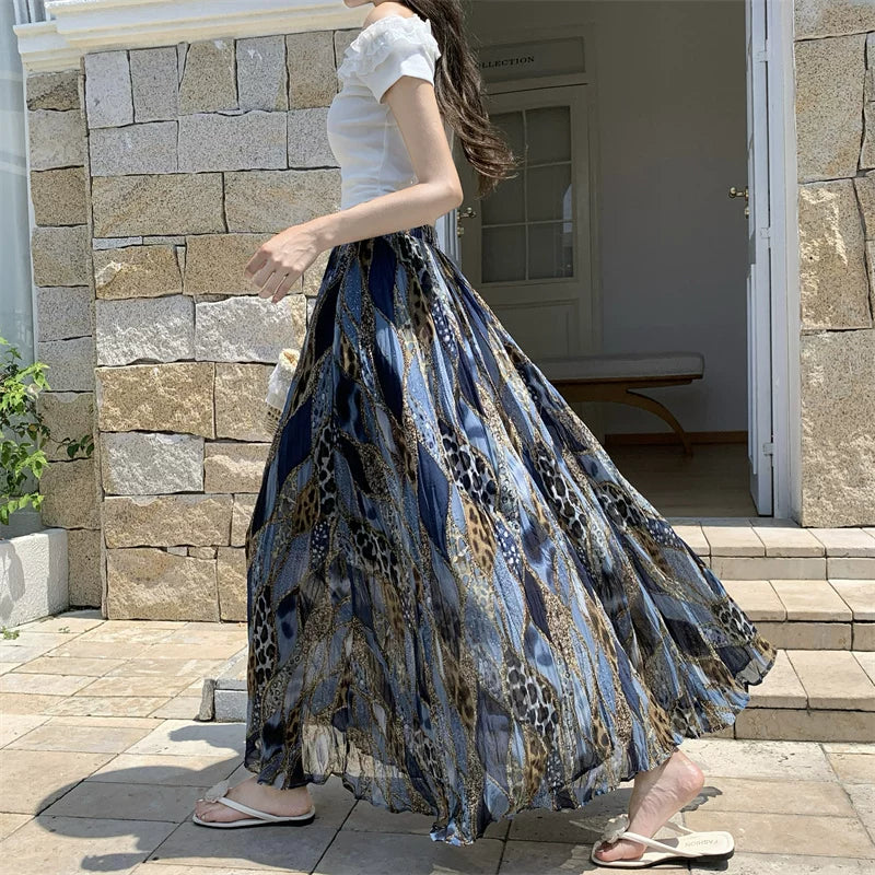 【ボトムス】花柄ロングスカート レディース 夏 ハイウエスト Aライン 着痩せ 美シルエット 体型カバー【SHシリーズ】