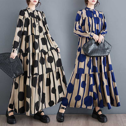 【ワンピース】ドット プリント フレア 春 秋 冬 長袖 ワンピース 【SHシリーズ】