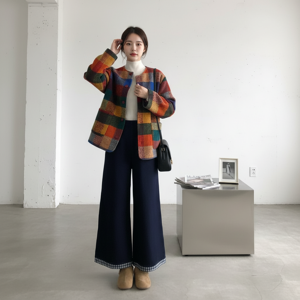 【セットアップ】春 秋 冬 チェック柄 ジャケット +  ワイドパンツ 2点上下セット 【JZシリーズ】