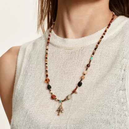 【🎁 B2G1｜先行スタート！】【グッズ】キノコ カラービーズ ネックレス 個性派デザイン 重ね付け ヴィンテージ風 ニット チョーカ