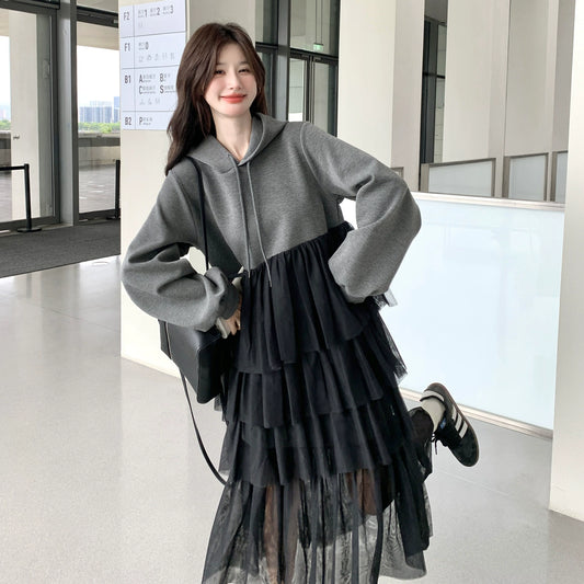 【ワンピース】春 秋 冬 デザイン性 新作 フード付き カジュアル 着痩せ 長袖ワンピース【JZシリーズ】