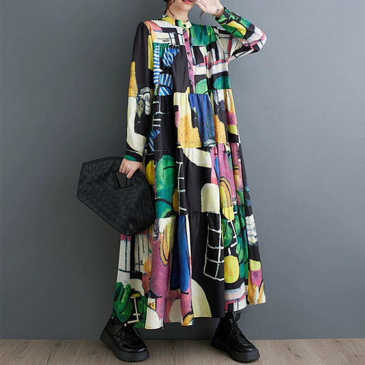 【ワンピース】春 秋 冬 大振裾 花柄 長袖 ワンピース 【SHシリーズ】