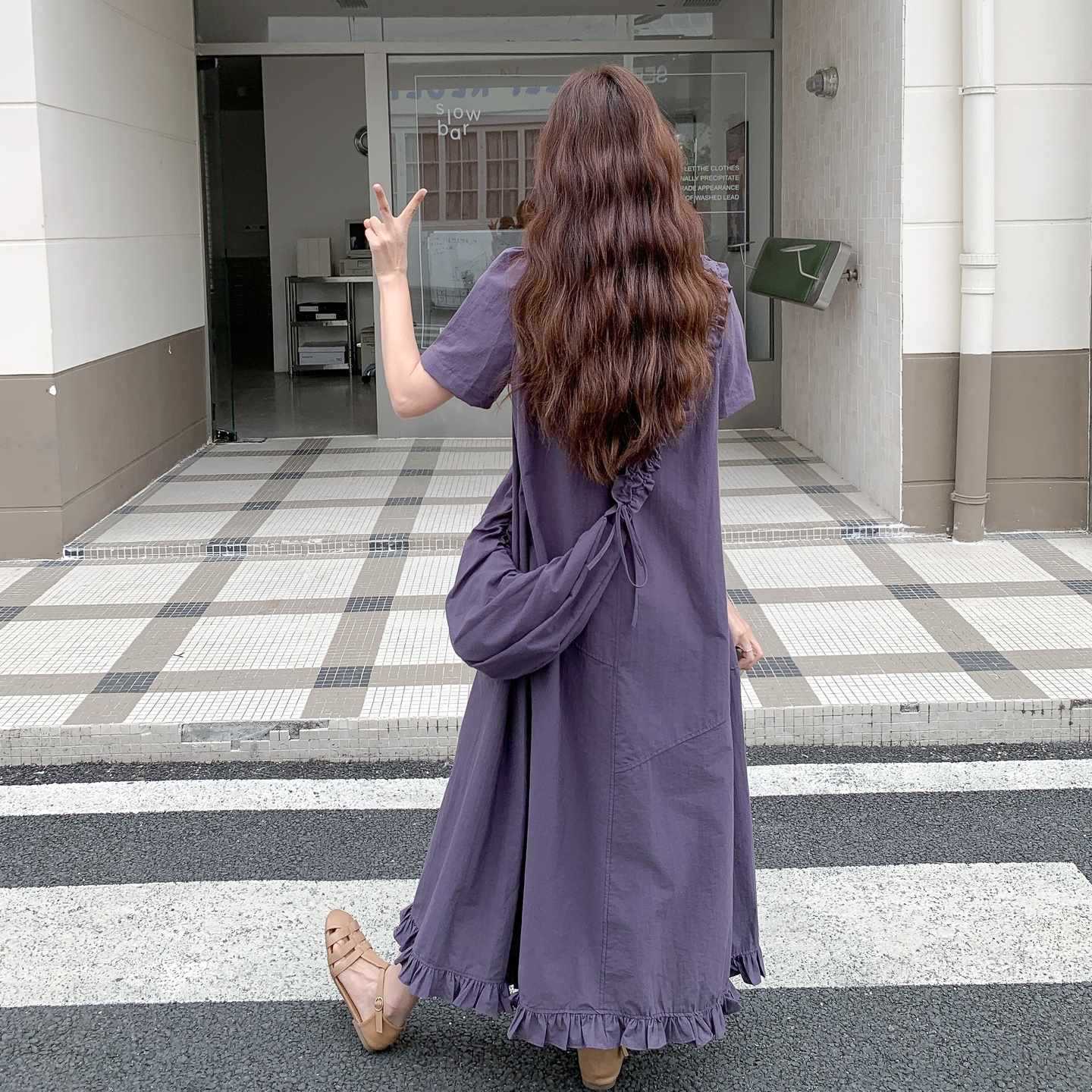 バッグ付き!【ワンピース】 夏新作 レトロ 韓国風 ゆったり 半袖ワンピース