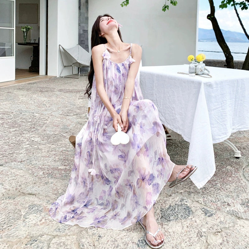 【ワンピース】夏 優しい グラデーション フラワープリント ノースリーブキャミソールワンピース【SHシリーズ】