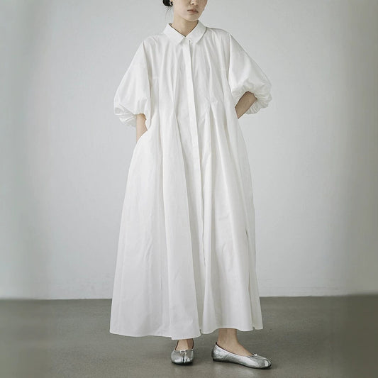 【ワンピース】パフスリーブワンピース レディース 春夏 ゆったりシルエット きれいめ 半袖 ロングワンピース【JZシリーズ】