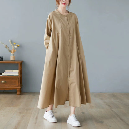 【ワンピース】韓国風無地シャツワンピース レディース 春秋新作 大きいサイズ 膝下丈 ゆったり Aライン【AHシリーズ】