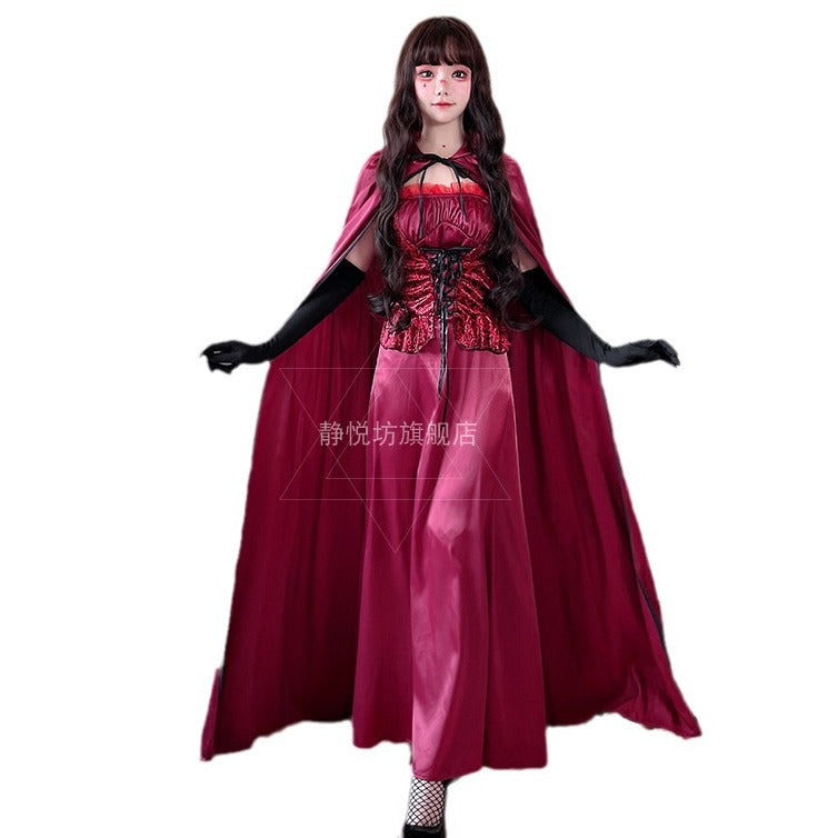【ハロウィン】大人用 コスチューム 吸血鬼 仮装 コスプレ ヴァンパイア プリンセス ロングドレス ケープ