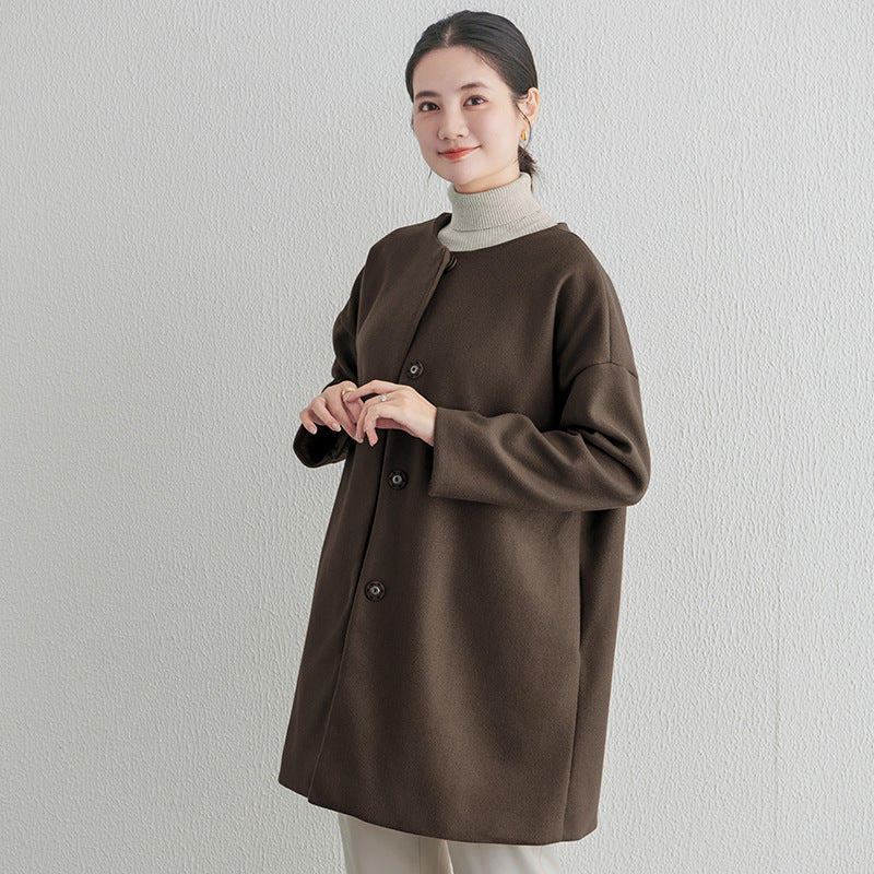 【アウター】春 秋 冬 ラウンドネック ボタン留め メルトン コート