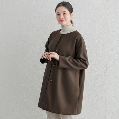【アウター】春 秋 冬 ラウンドネック ボタン留め メルトン コート