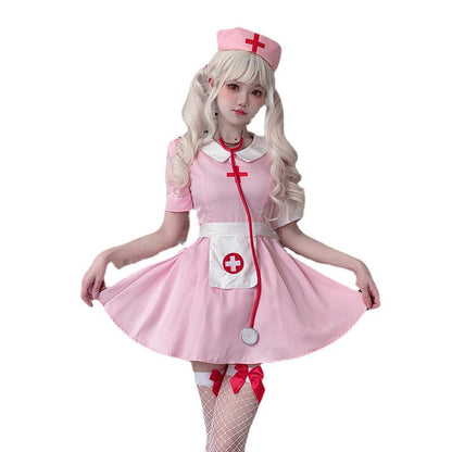 【ハロウィン】大人用コスプレ・ナース服・ピンク・日本風・セクシー・ドクターナースワンピース