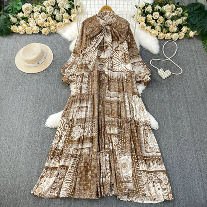 【ワンピース】プリントVネック お腹周りカバー フリル 長袖 ワンピース 【SHシリーズ】