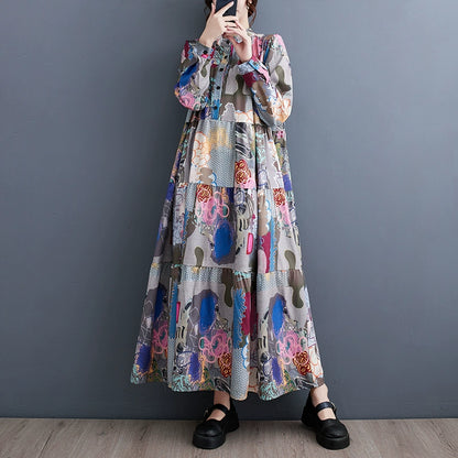 【ワンピース】春 秋 冬 プリント ルーズ ミディ丈 ワンピース 【SHシリーズ】