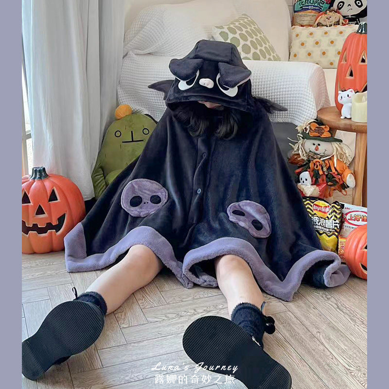 【ハロウィン】コウモリ エアコン毛布 サンゴフリース 昼寝用 ケープ フード付き パジャマ 可愛い レディース