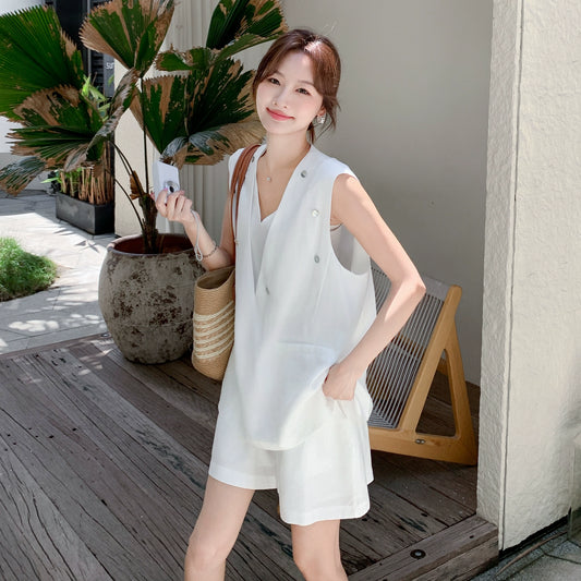 2点セット！【セットアップ】デザイン性 ベスト＋ショートパンツ 上下セット レディース 夏 韓国っぽコーデ 若見えスタイル【JZシリーズ】