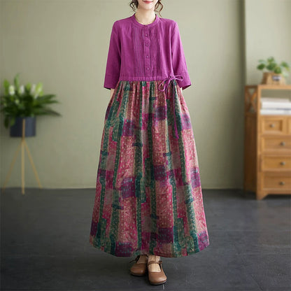 【ワンピース】レトロ 切替 ロング 半袖ワンピース レディース 配色 ローズレッド 大摆 ハイウエスト
【SHシリーズ】