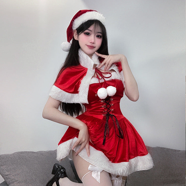 【クリスマス】セクシー コスチューム レディース 秋冬 保温 ワンピース うさぎ 女郎風 ハルタネック ケープ付き