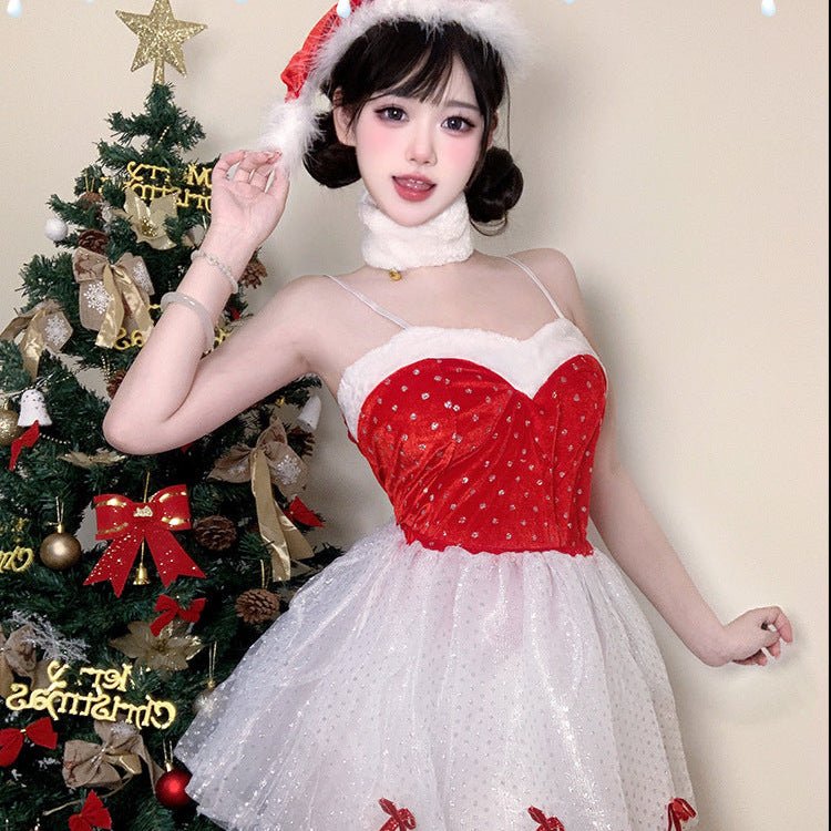 【クリスマス】（4点セット） ドット柄 制服 可愛い 誘惑 ワンピース  舞台用