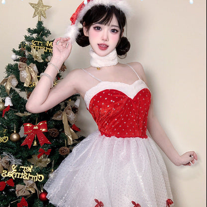 【クリスマス】（4点セット） ドット柄 制服 可愛い 誘惑 ワンピース  舞台用