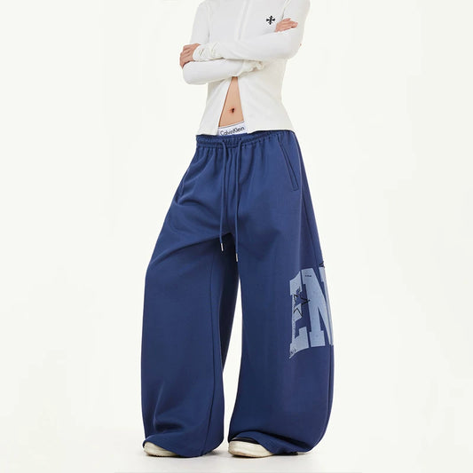 【ボトムス】アメリカンヴィンテージ サイドロゴプリント ドローストリング スウェットパンツ レディース ワイド【FCシリーズ】