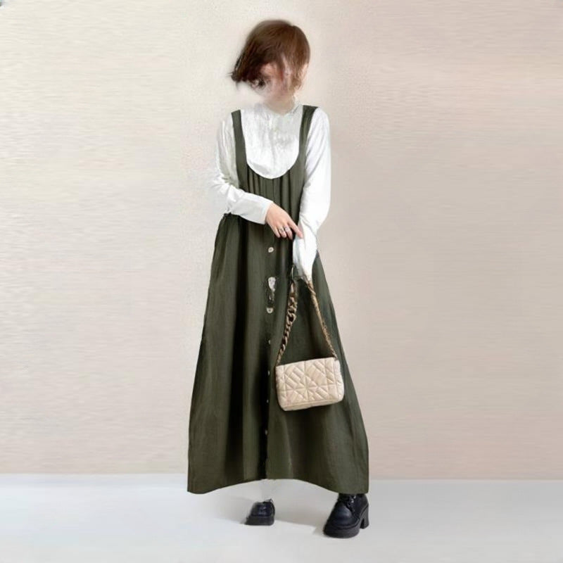 【ワンピース】ナチュラル風 キャミワンピース レディース 春秋 ノースリーブ ロング丈 ゆったりシルエット 体型カバー【JZシリーズ】