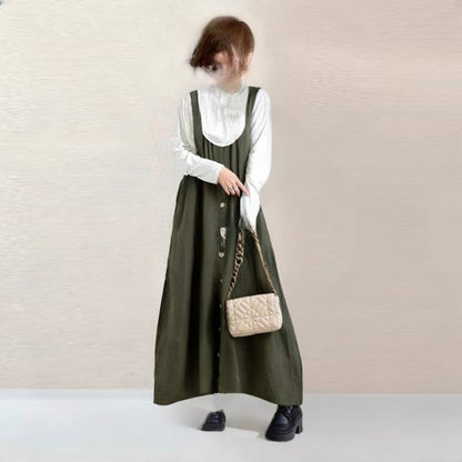 【ワンピース】ナチュラル風 キャミワンピース レディース 春秋 ノースリーブ ロング丈 ゆったりシルエット 体型カバー【JZシリーズ】