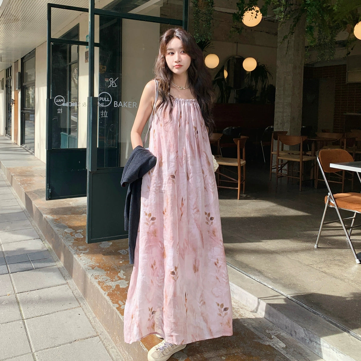 【ワンピース】夏 優しい風  水墨プリント ノースリーブワンピース【SHシリーズ】