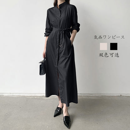 【24AW】【ワンピース】スタンドネック 気質よい 着痩せ 長袖ワンピース