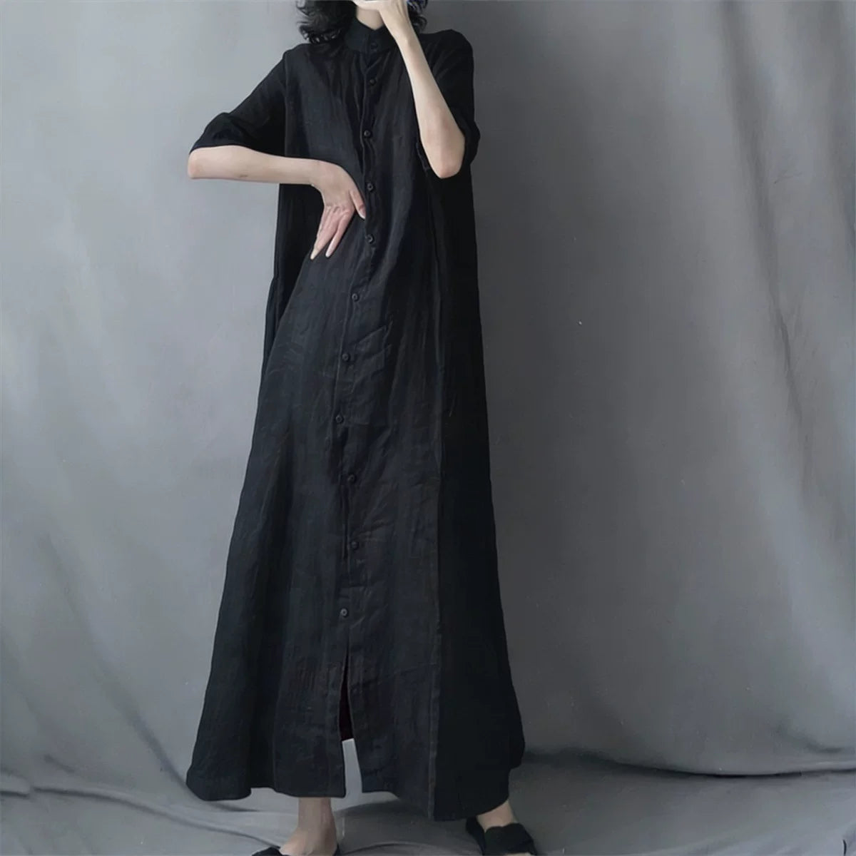 【ワンピース】シャツワンピース レディース 春夏 襟付き ロングワンピース 半袖 ゆったりシルエット【JZシリーズ】