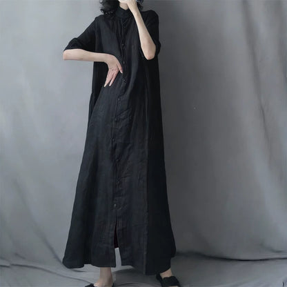 【ワンピース】シャツワンピース レディース 春夏 襟付き ロングワンピース 半袖 ゆったりシルエット【JZシリーズ】