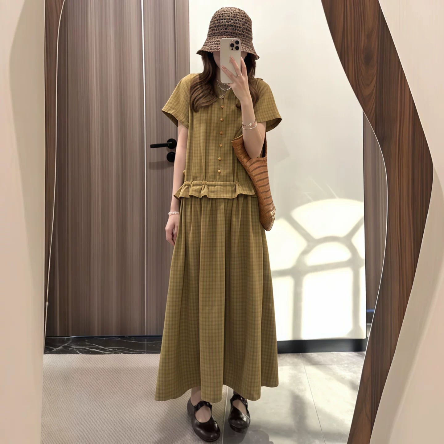 【ワンピース】フリル レトロ ゆったり 半袖 ワンピース 【JZシリーズ】