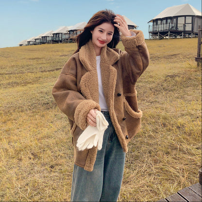 【アウター】冬 レディース メラード風 フェイクムートン ボアコート カフェ色 小柄向け 厚手 あったか【JZシリーズ】