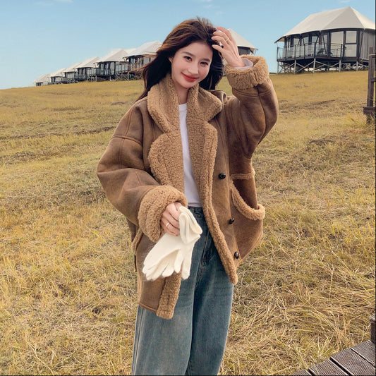 【アウター】冬 レディース メラード風 フェイクムートン ボアコート カフェ色 小柄向け 厚手 あったか【JZシリーズ】