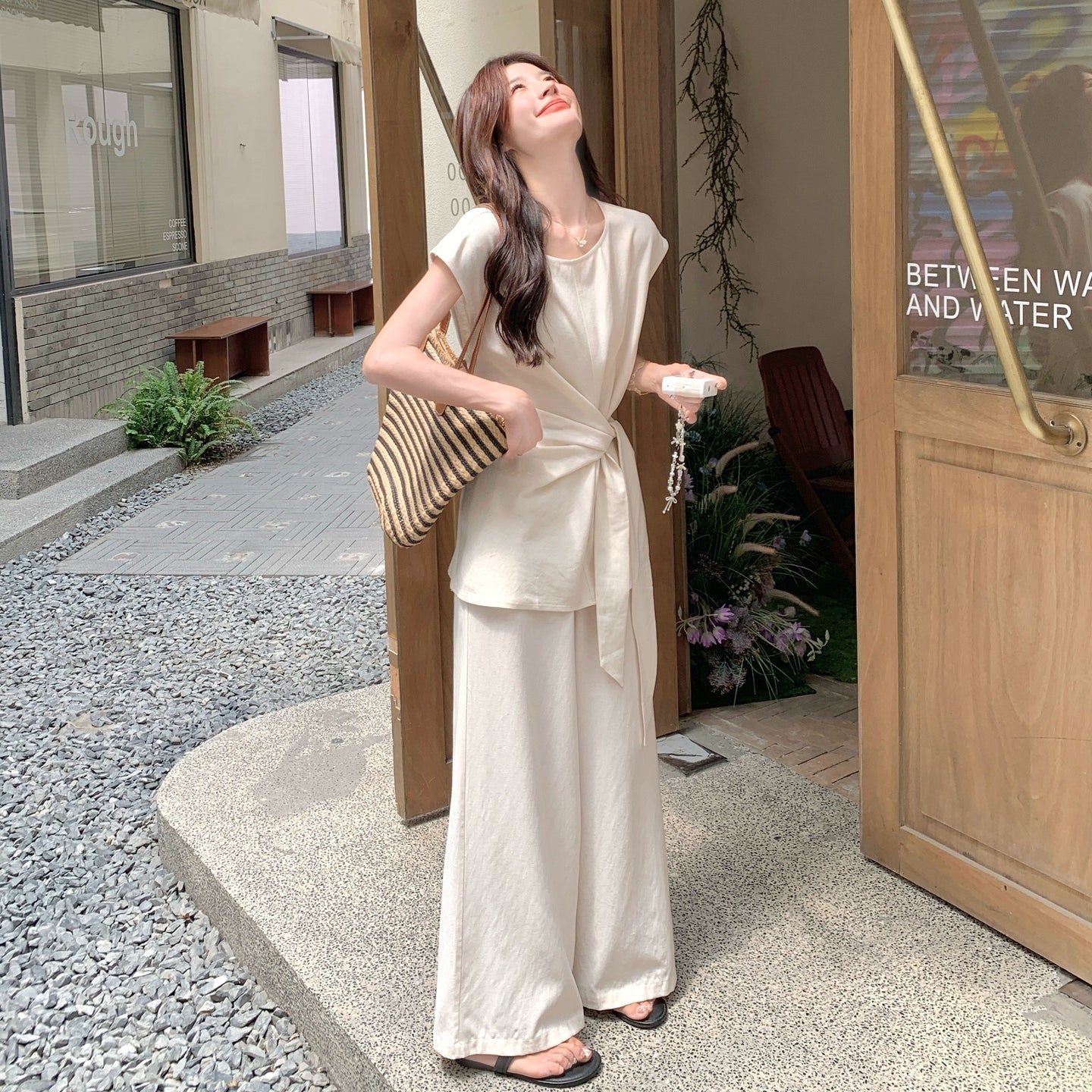 2点セット！【セットアップ】リラックス感漂うウエストマークトップス＋ワイドパンツ上下セット【JZシリーズ】【SNシリーズ】