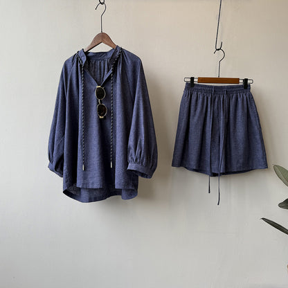 2点セット！【セットアップ】夏新作 フレンチヴィンテージ シャツ＋ワイドショートパンツ 2点上下セット【JZシリーズ】