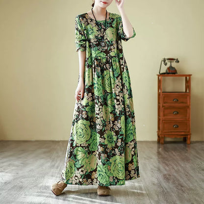 【ワンピース】花柄 気質アップ レディース 長袖ワンピース リゾート風 旅行用 丸首 ヴィンテージ風 レス【SHシリーズ】