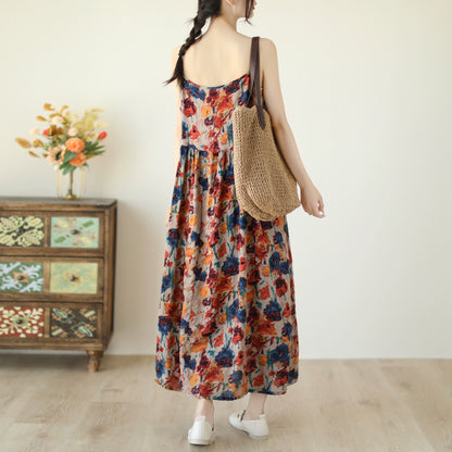 【ワンピース】レトロAライン ゆったり大きめサイズ 気質細見え ノースリーブキャミワンピース【SHシリーズ】