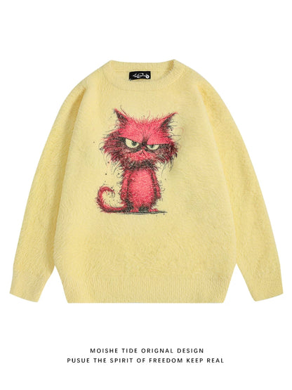 【67%OFF⭐️早い者勝ち】【トップス】ツンデレ 子猫 ふんわり 男女兼用 ゆったり モヘア ニット 【FCシリーズ】