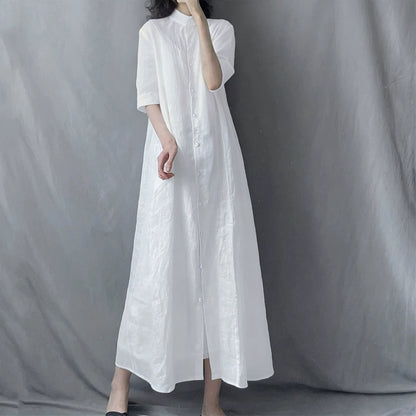 【ワンピース】シャツワンピース レディース 春夏 襟付き ロングワンピース 半袖 ゆったりシルエット【JZシリーズ】