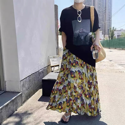 【60%OFF⭐️早い者勝ち】【ボトムス】油絵風 ウエストゴム 小花柄 スカート 【SHシリーズ】