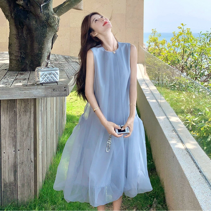 【ワンピース】大人可愛い ワンピース レディース 夏 ノースリーブ チュール 花びらシルエット ミディ丈 フェミニン【JZシリーズ】