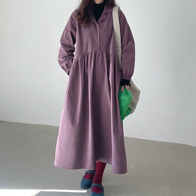 【24AW】【ワンピース】韓国風 chic レトロ 切り替えし シャーリング 長袖ワンピース