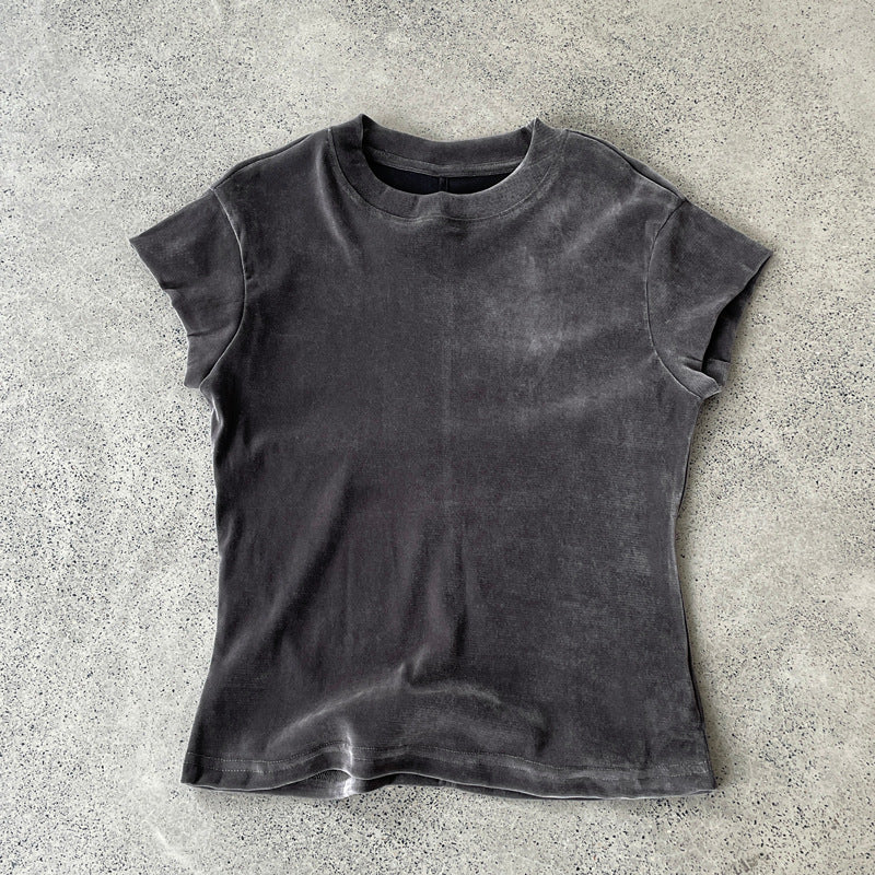 【ワンピース】クルーネック 細見え ベロア 細見え 半袖 Ｔシャツ 【JZシリーズ】