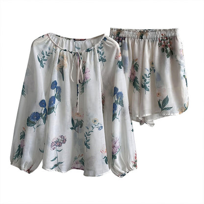 2点セット!【セットアップ】韓国風 ゆったりプリントUVカットシャツ＋ハイウエストショートパンツ 上下セットアップ【SHシリーズ】【JZシリーズ】