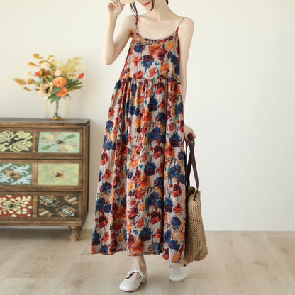 【ワンピース】レトロAライン ゆったり大きめサイズ 気質細見え ノースリーブキャミワンピース【SHシリーズ】