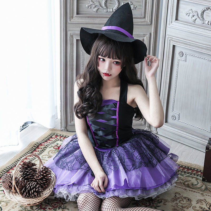 【ハロウィン】コスプレ ウィッチ ブラックデス ヴァンパイア 魔女 リボン クモの巣 レディース 衣装