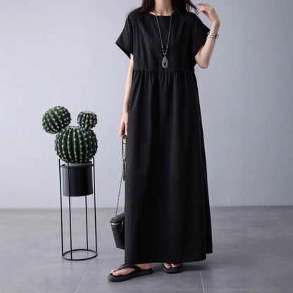 【ワンピース】春夏 人気 新作 大きいサイズ レディース 花柄 丸首 ロング半袖ワンピース ゆったり フレア【JZシリーズ】