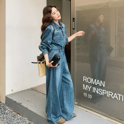 【セットアップ】レトロ 韓国風 ハイウエスト デニム 着痩せ オールインワン【JZシリーズ】